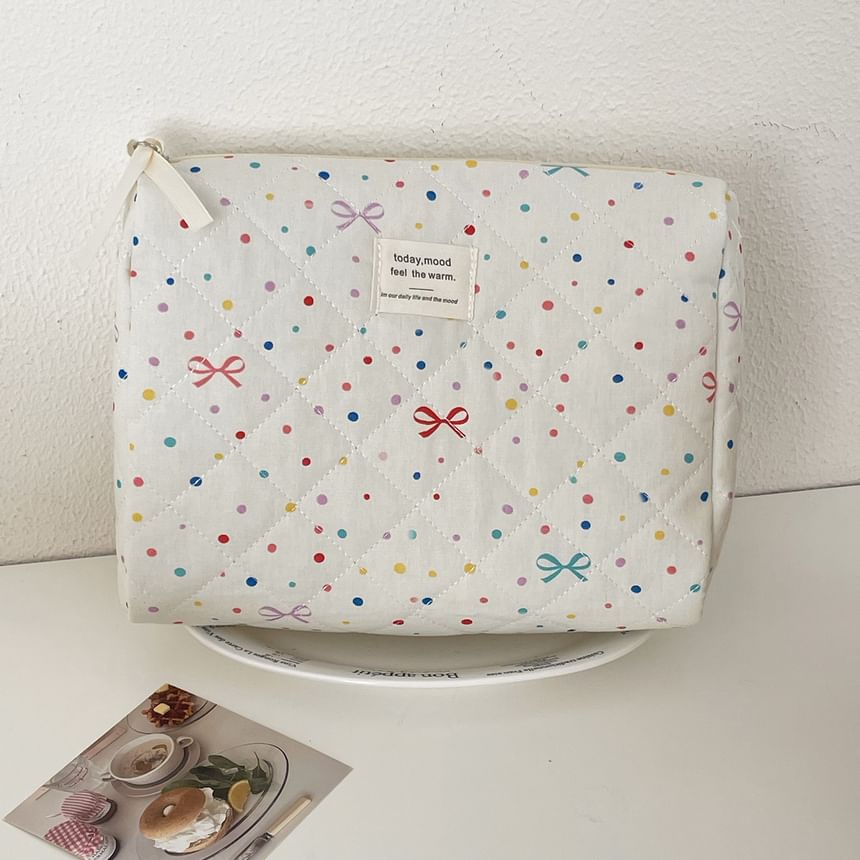 Bow Dotted Fabric Makeup Bag / Clutch