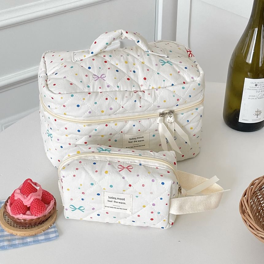 Bow Dotted Fabric Makeup Bag / Clutch