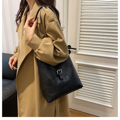 Faux Leather Buckled Tote Bag + Pouch