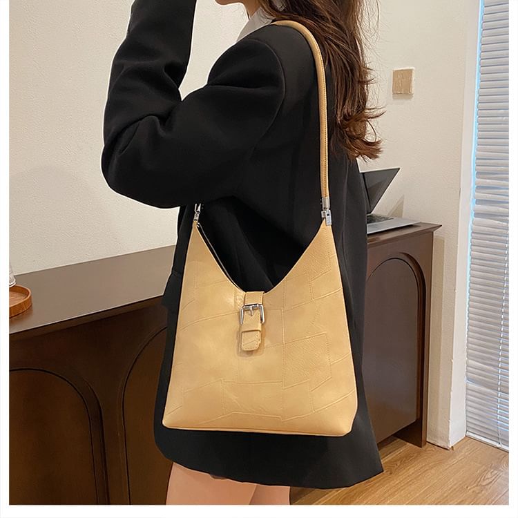 Faux Leather Buckled Tote Bag + Pouch