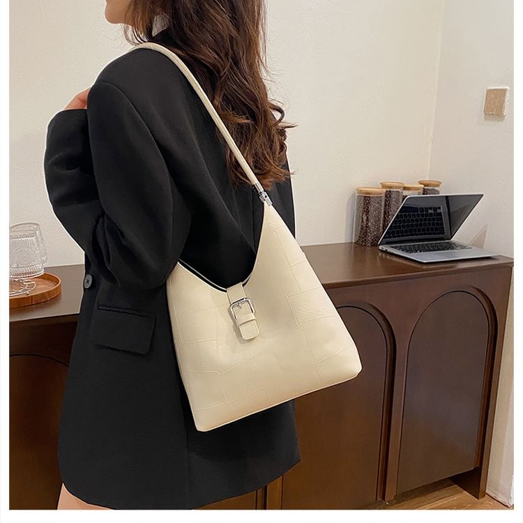 Faux Leather Buckled Tote Bag + Pouch