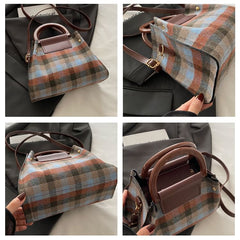 Plaid Shoulder Bag + Plain Faux Leather Pouch
