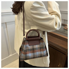 Plaid Shoulder Bag + Plain Faux Leather Pouch