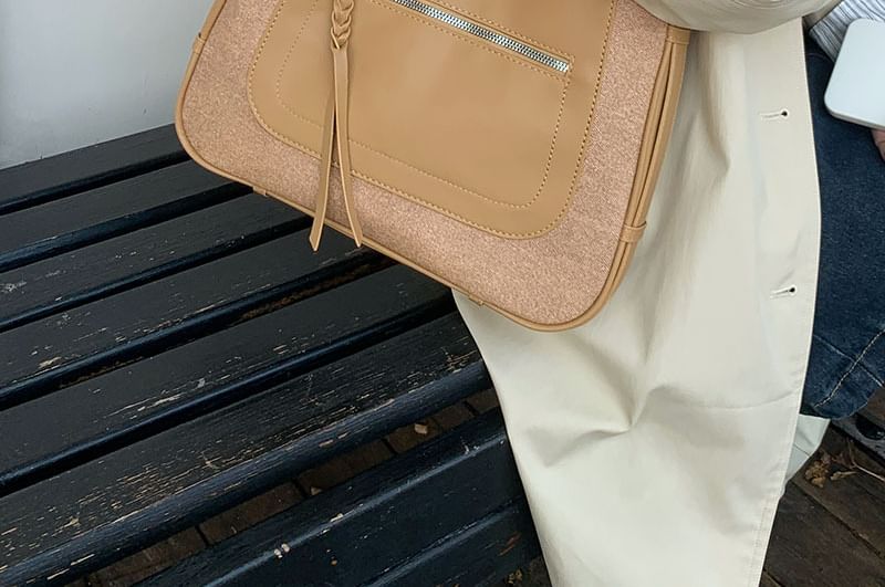 Bag Faux Panel Leather Shoulder Zip