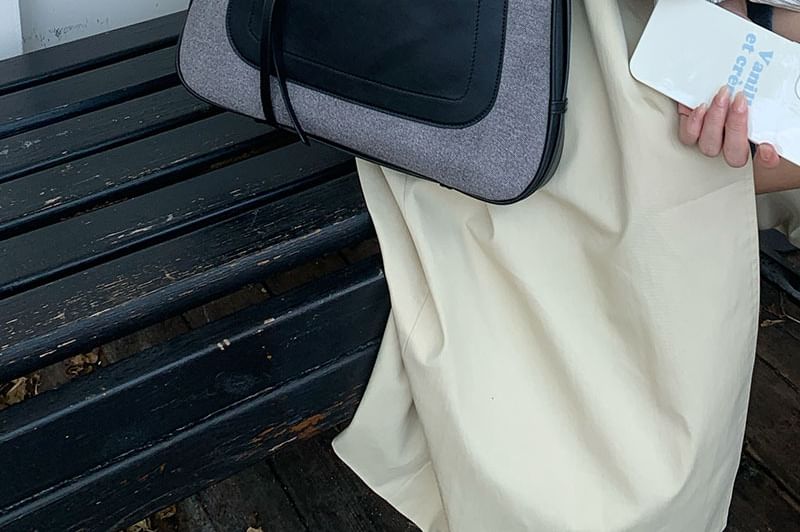 Bag Faux Panel Leather Shoulder Zip