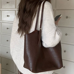 Pouch Bag With Leather Faux Tote