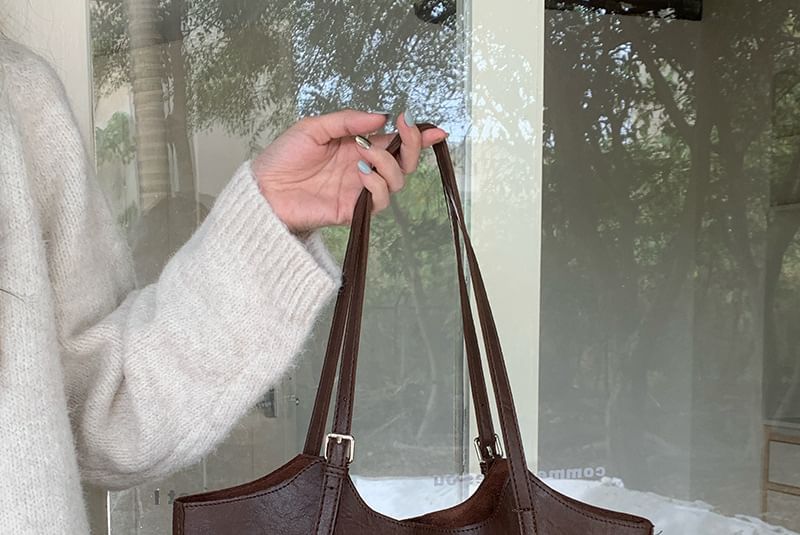 Pouch Bag With Leather Faux Tote