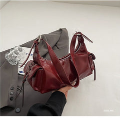 Multi-Pocket Leather Tote Faux Bag