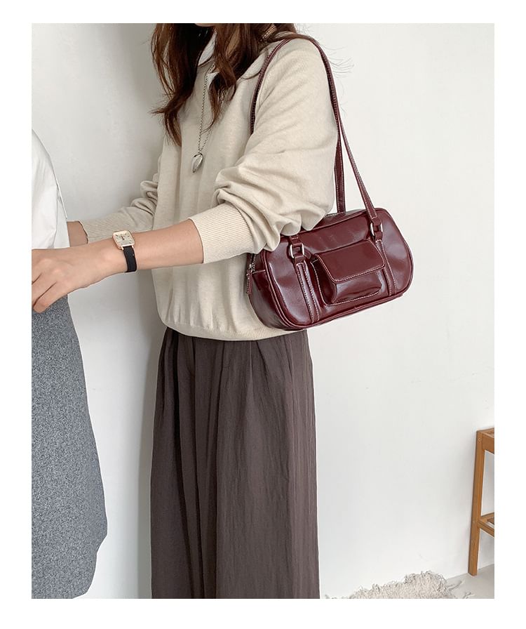 Faux Leather Shoulder Bag Plain