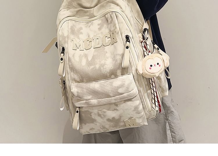 Applique / Tie Lettering Backpack Nylon Set Bag Dye Laptop Charm