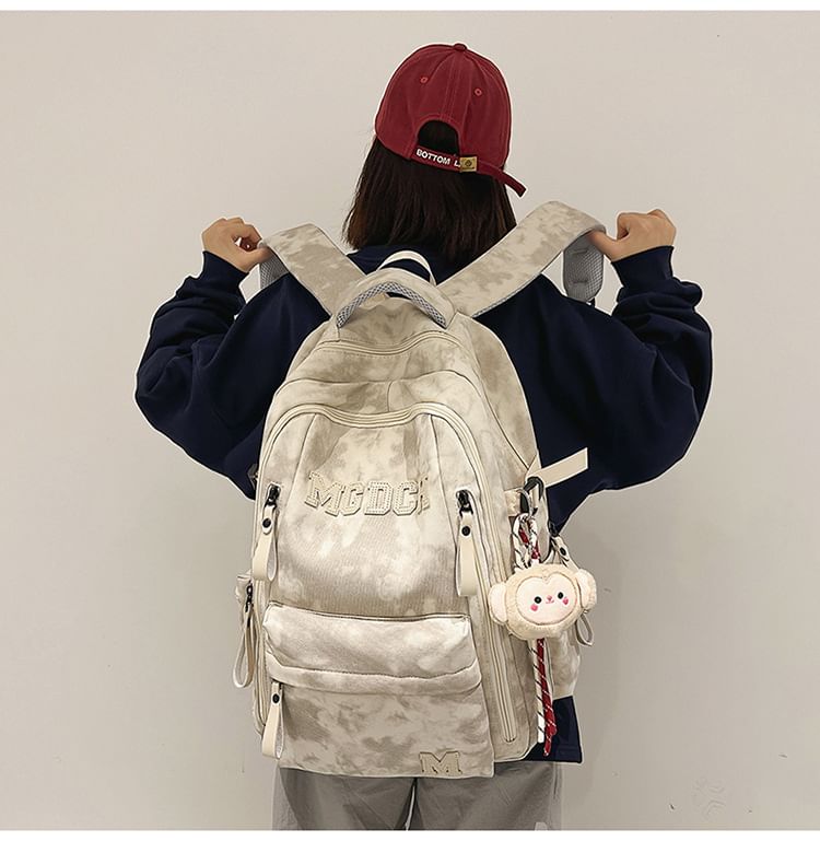 Applique / Tie Lettering Backpack Nylon Set Bag Dye Laptop Charm