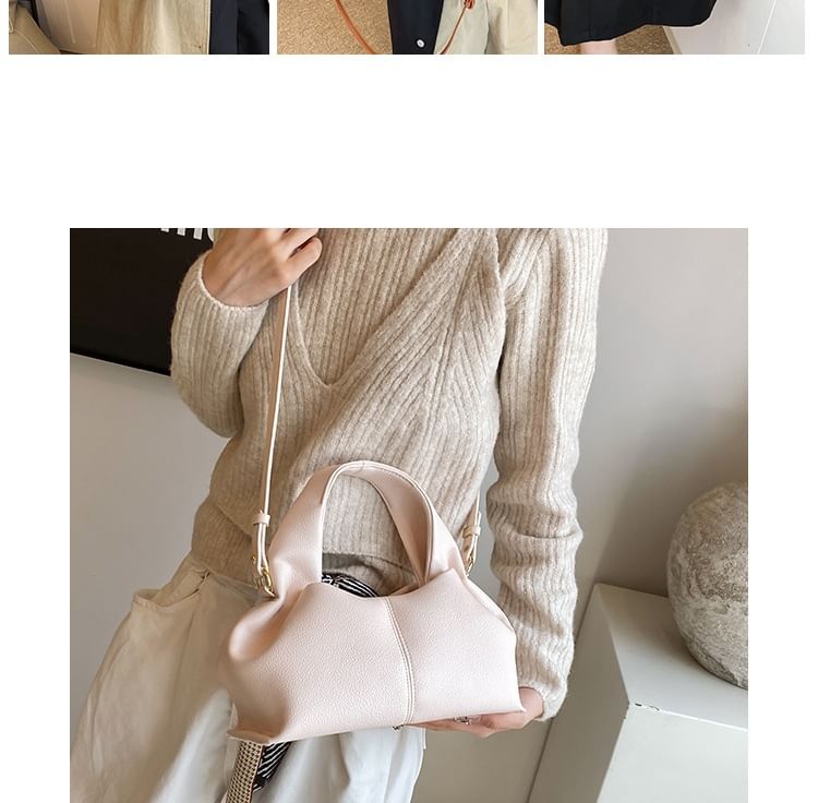 Faux Plain Bag Handle Crossbody Top Leather