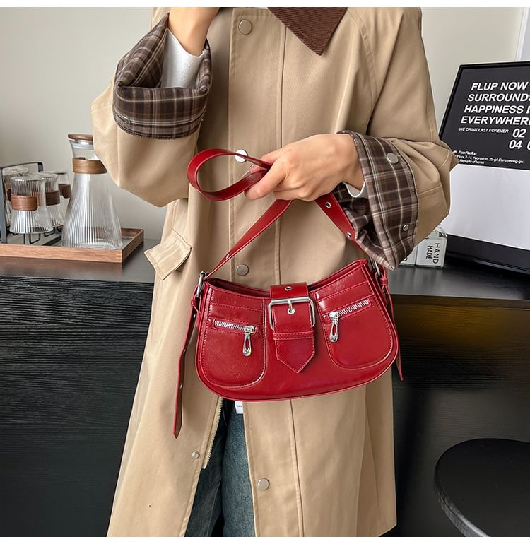 Faux Shoulder Bag Leather Buckled