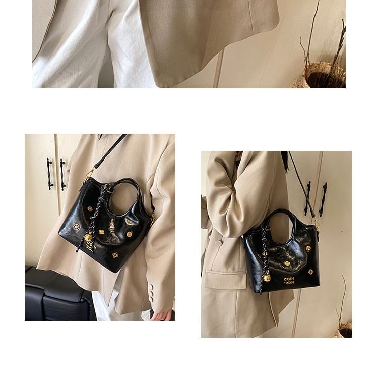 Handle Faux Leather Bag Bucket Top