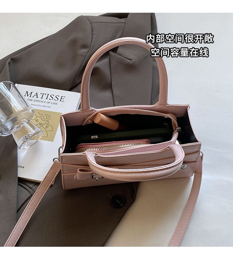Faux Leather Crossbody Handle Buckled Bow Top Bag