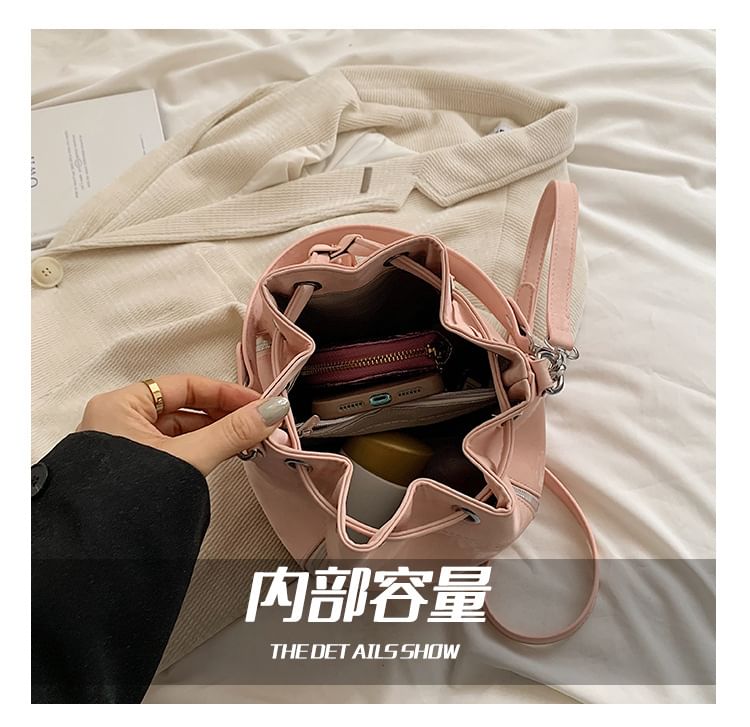 Leather Bag Drawstring Bucket Faux