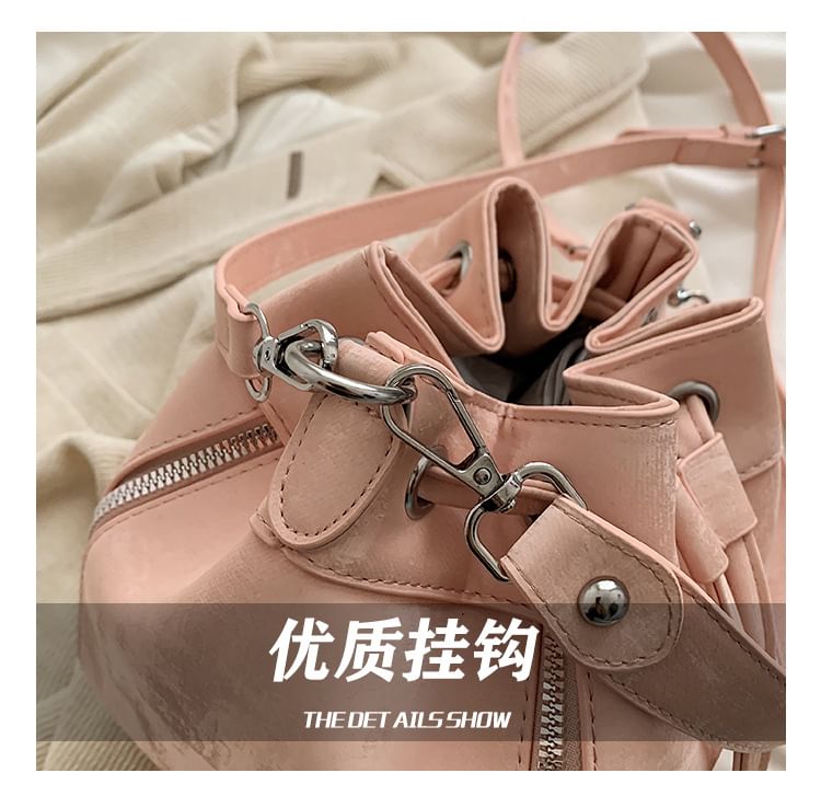 Leather Bag Drawstring Bucket Faux