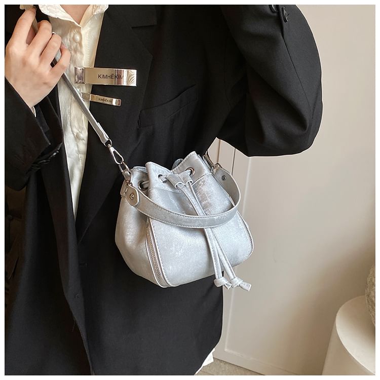 Leather Bag Drawstring Bucket Faux