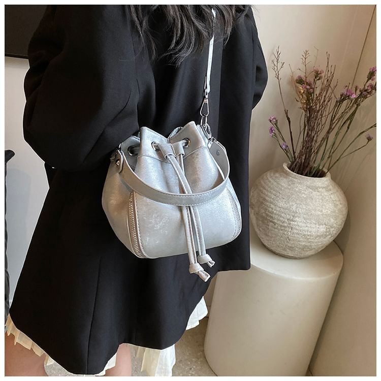 Leather Bag Drawstring Bucket Faux