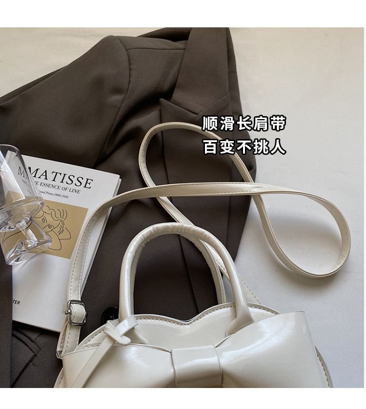 Bow Bag Faux Handle Top Heart Crossbody Leather