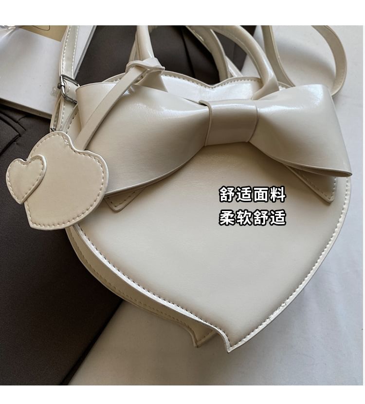 Bow Bag Faux Handle Top Heart Crossbody Leather
