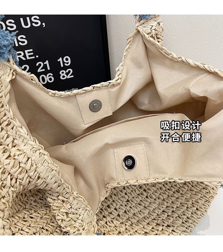 Tassel Strap Woven Tote Bag Bow
