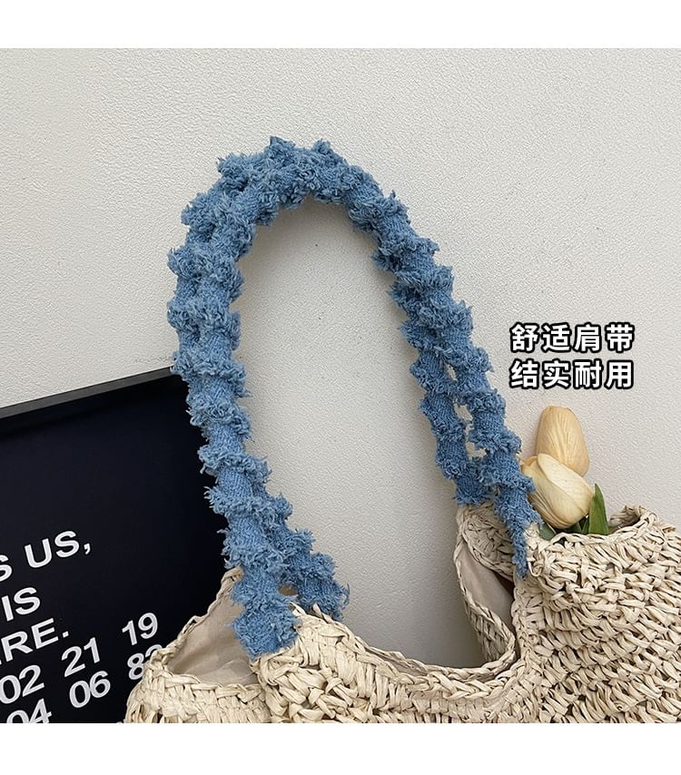 Tassel Strap Woven Tote Bag Bow