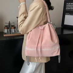 Bucket Drawstring Faux Tone Bag Leather Two