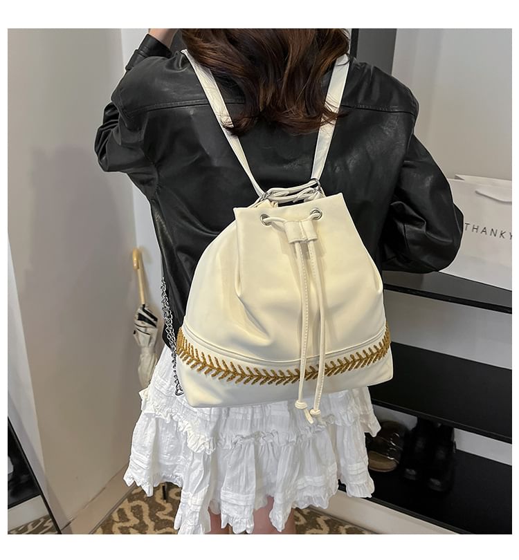 Bucket Drawstring Faux Tone Bag Leather Two