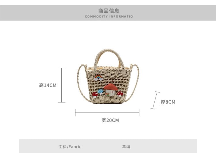 Top Applique Mushroom Straw Crossbody Bag Handle