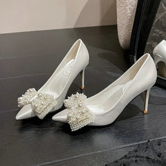 Large Size 34-43 Rhinestone Pearls White Wedding Shoes