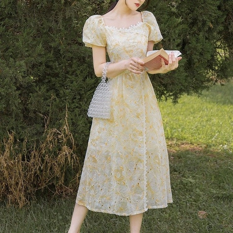 Vestido de verano romántico de princesa vintage con bordado Leeta
