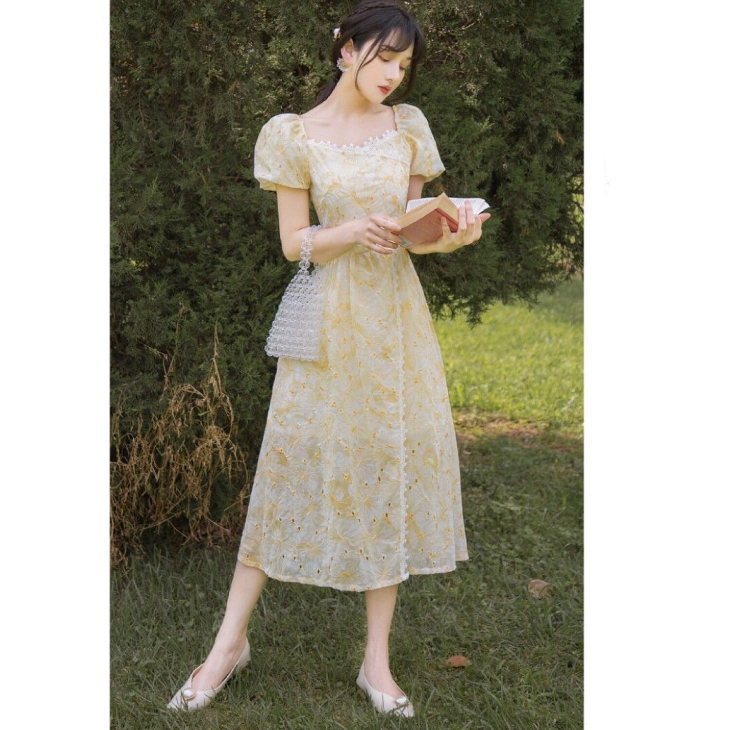 Vestido de verano romántico de princesa vintage con bordado Leeta
