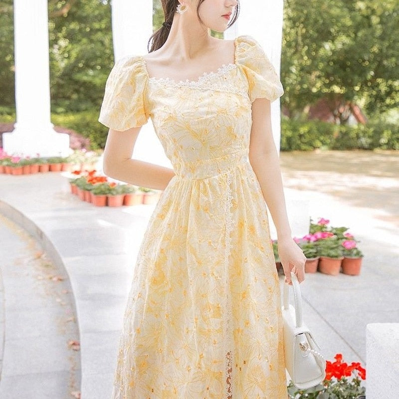 Vestido de verano romántico de princesa vintage con bordado Leeta