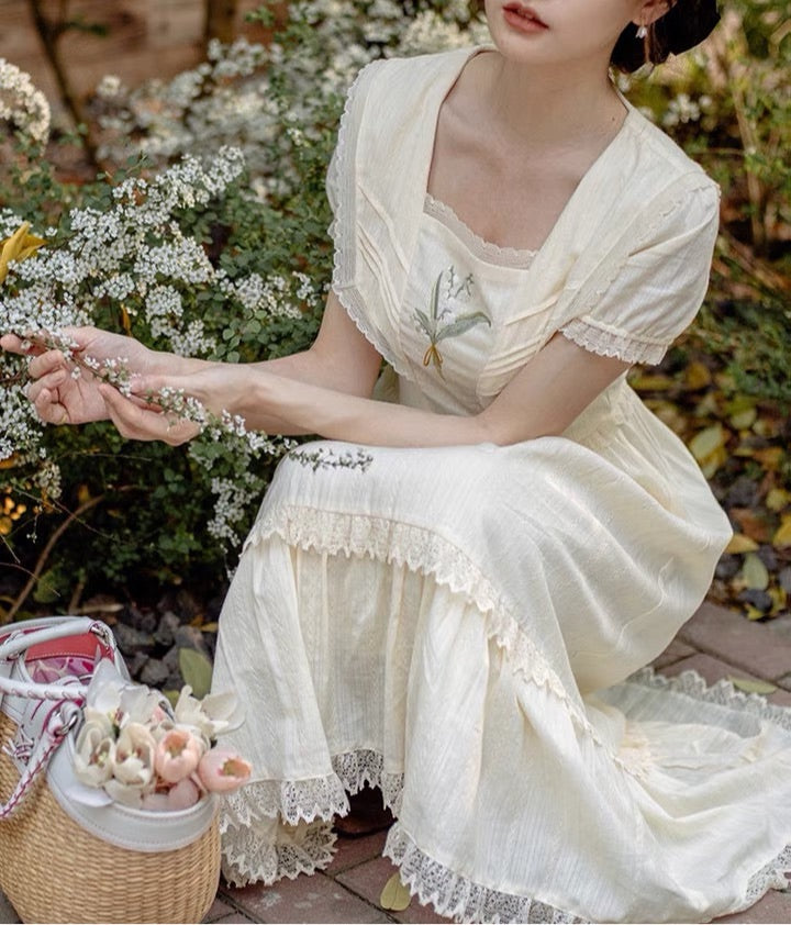 Lilly of The Valley Embroidered CottagecoreDress