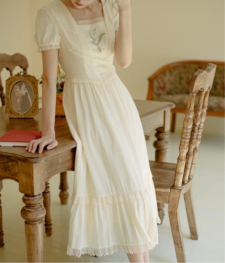 Lilly of The Valley Embroidered CottagecoreDress