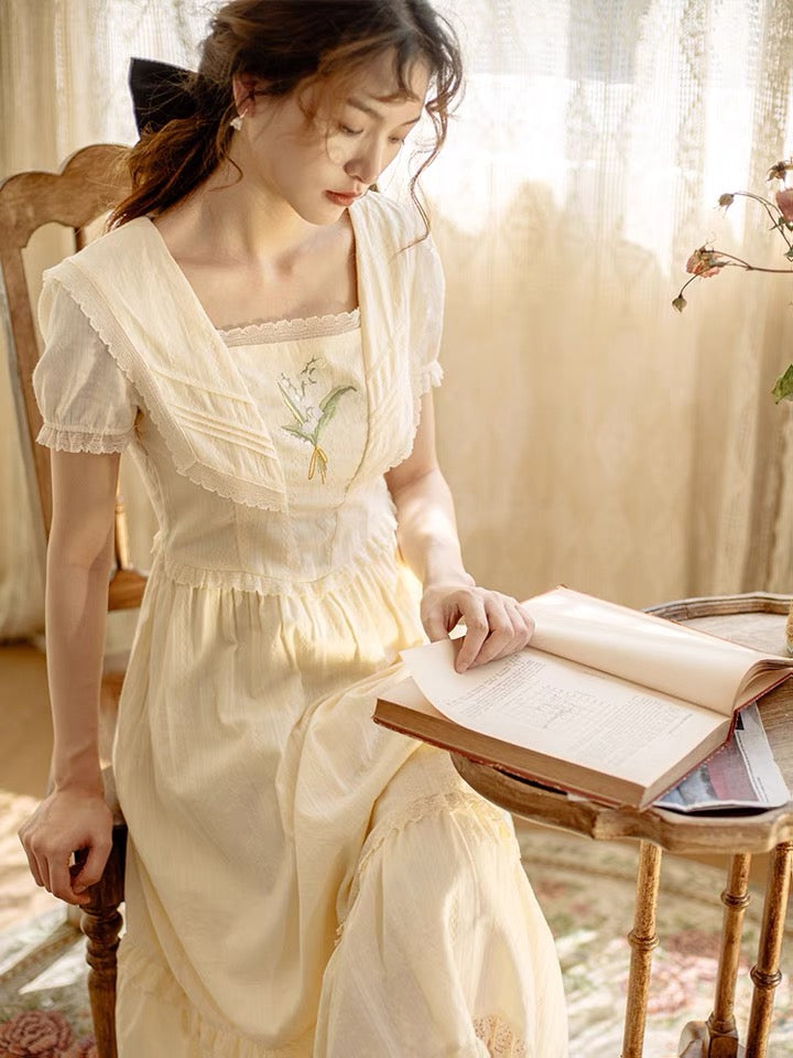 Lilly of The Valley Embroidered CottagecoreDress