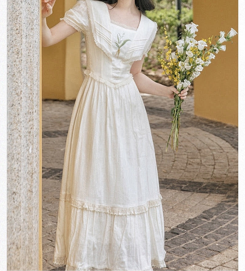 Lilly of The Valley Embroidered CottagecoreDress