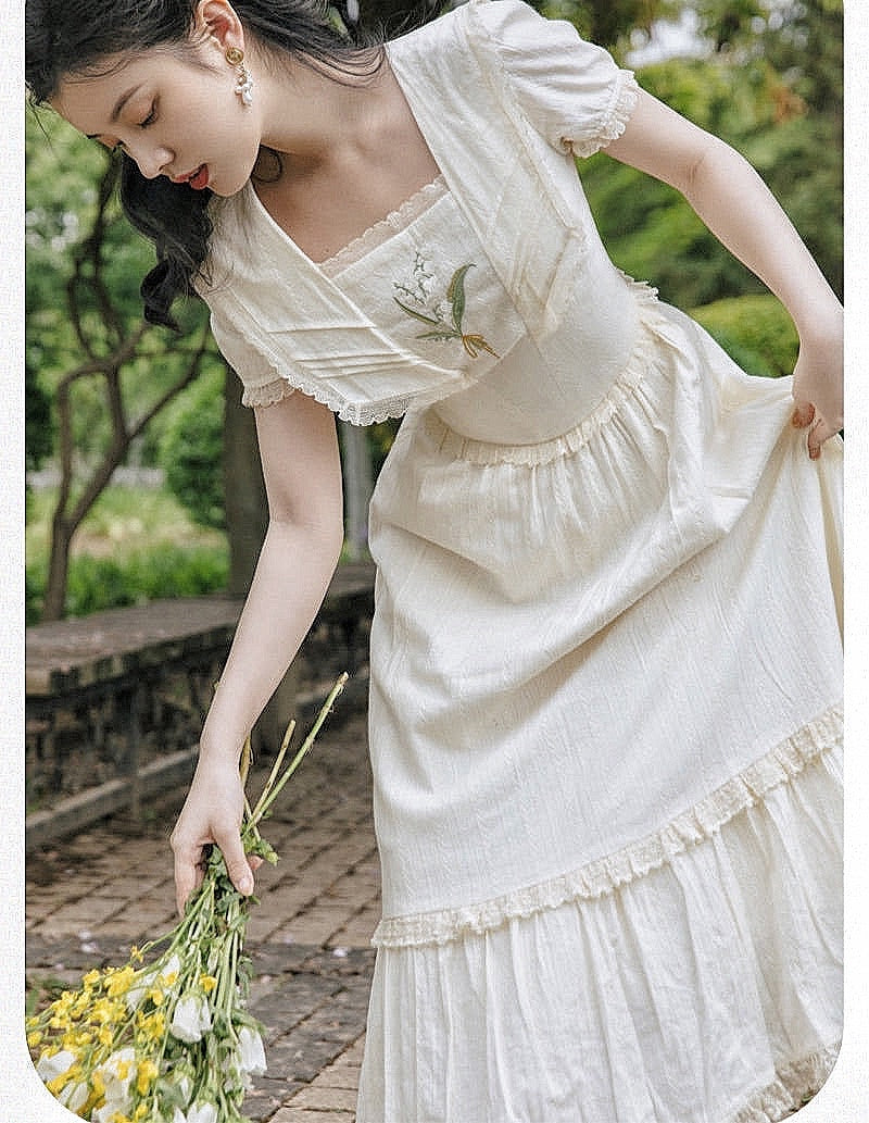 Lilly of The Valley Embroidered CottagecoreDress
