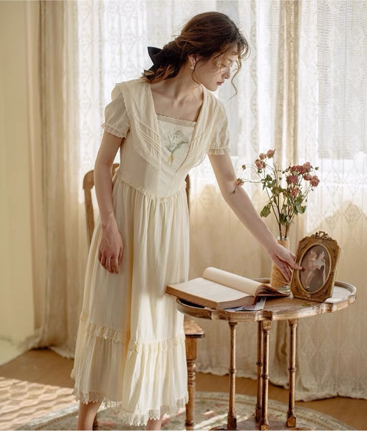 Lilly of The Valley Embroidered CottagecoreDress