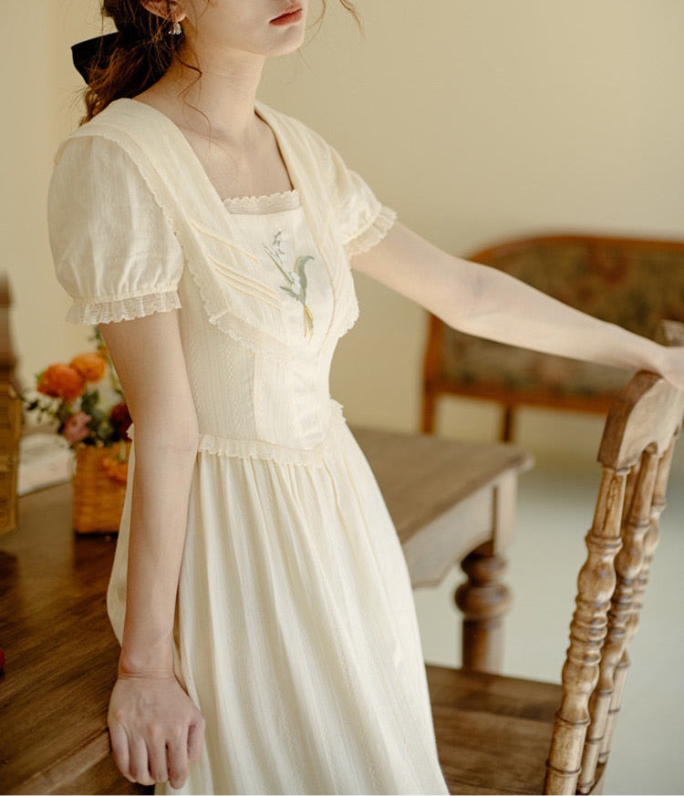 Lilly of The Valley Embroidered CottagecoreDress