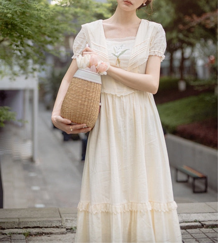Lilly of The Valley Embroidered CottagecoreDress