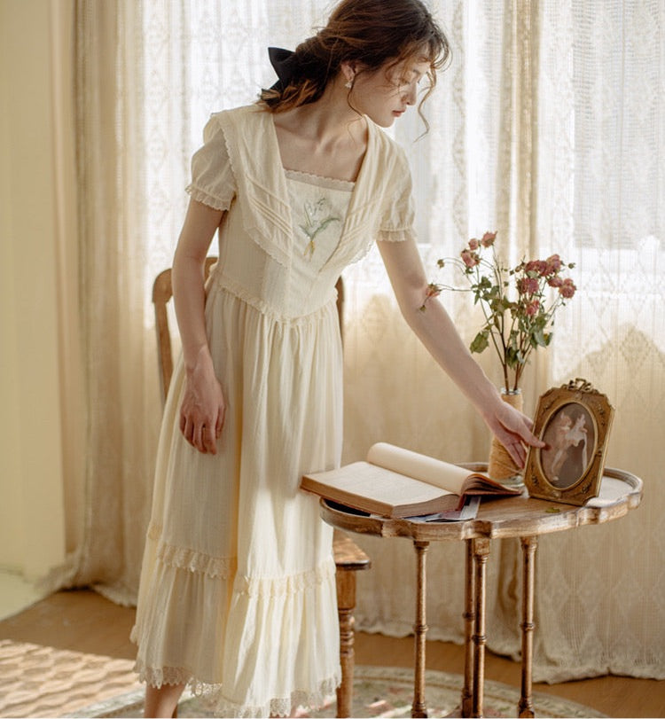 Lilly of The Valley Embroidered CottagecoreDress