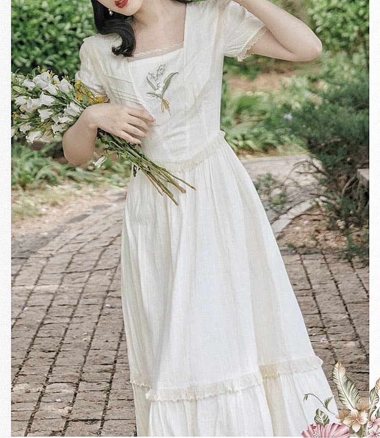 Lilly of The Valley Embroidered CottagecoreDress