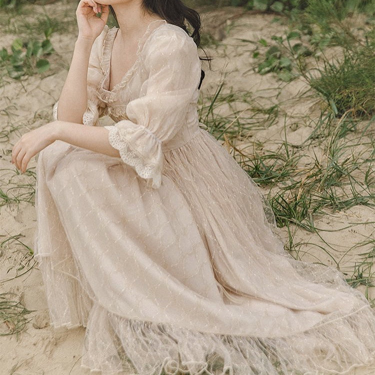 Vestido de hada de encaje estilo vintage princesa romántica Royalcore de Luna Gold