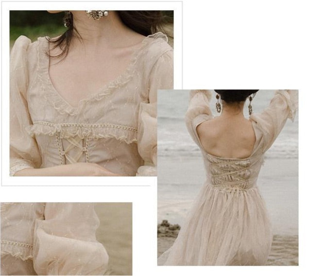 Vestido de hada de encaje estilo vintage princesa romántica Royalcore de Luna Gold
