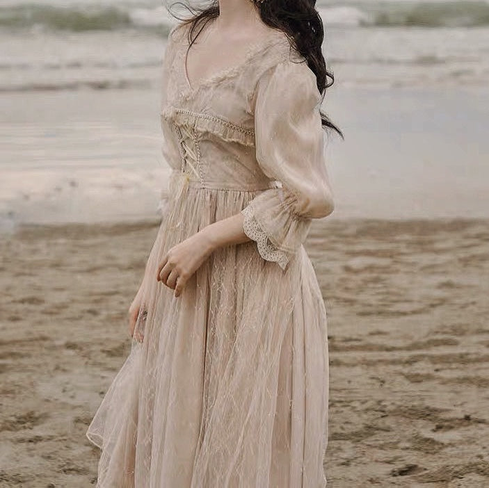 Vestido de hada de encaje estilo vintage princesa romántica Royalcore de Luna Gold