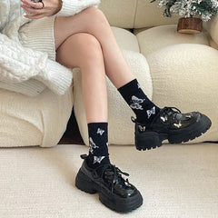 Metallic Butterflies Lace Up Grunge College Creeper Boots