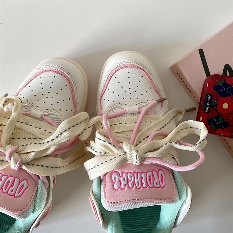 Mint Pink Streetstyle White Soft Girl Aesthetic Sneakers Shoes