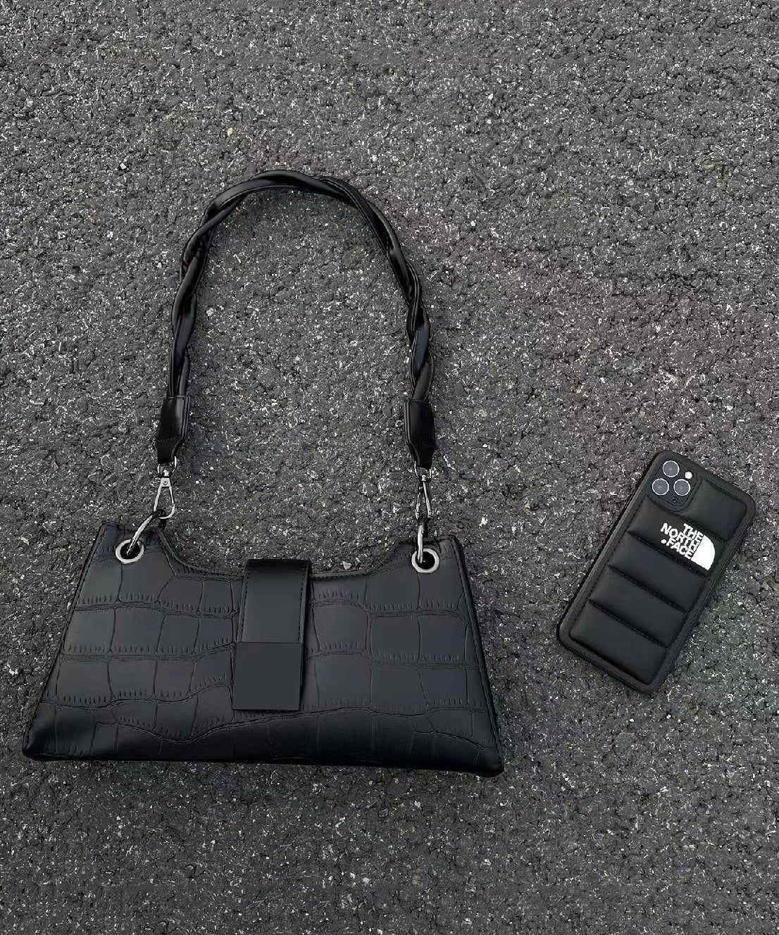 Modern Black Faux Leather Satchel Bags